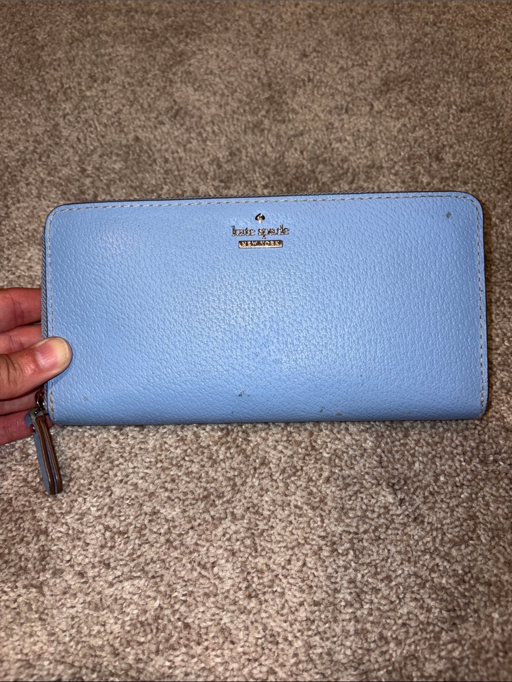 kate spade Light Blue Pebbled Zip-Around Wallet